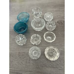Lot Of 9 Vintage EAPG Open Salt Cellers, 2 Hand Blown Trinket Bowls